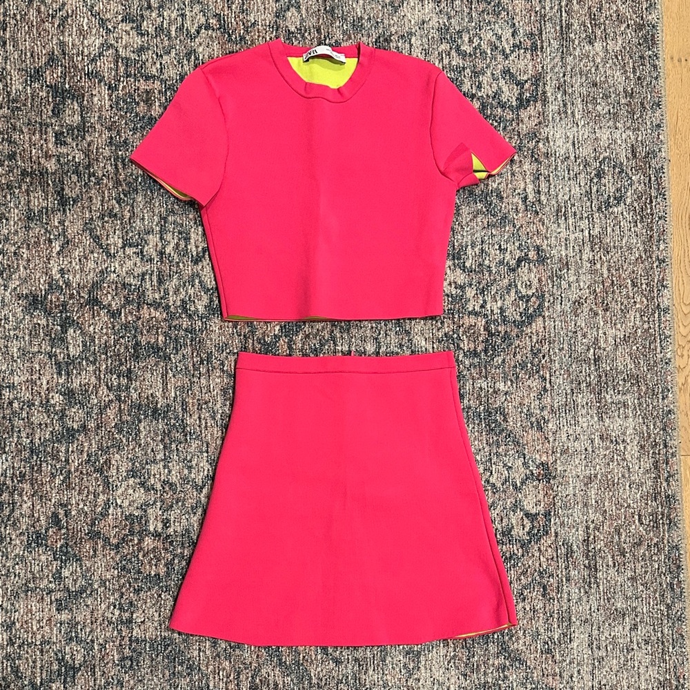 Zara Pink and Yellow Cropped Top and skirt set